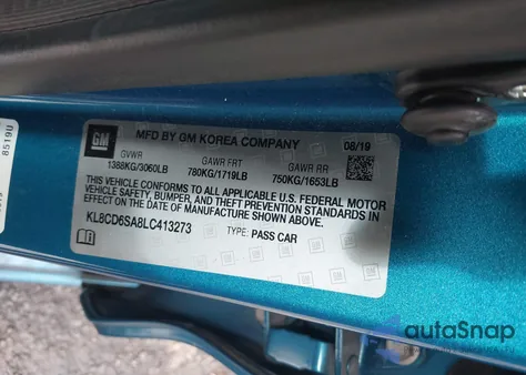 2020 Chevrolet Spark Fwd 1Lt Automatic z USA, uszkodzony, nr VIN KL8CD6SA8LC413273